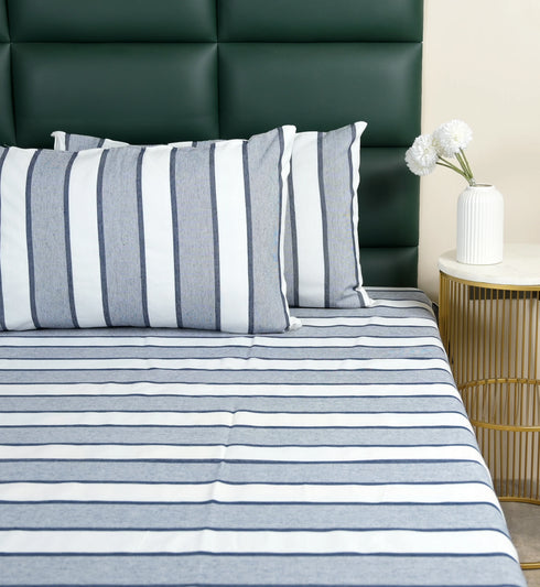 Feliz Cotton Microfiber Bedsheet | 180 TC (Equivalent to 400 TC Feel) | Woven Stripe Design | Soft, Colorfast, No Linting & Quick Dry