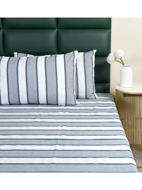 Feliz Cotton Microfiber Bedsheet | 180 TC (Equivalent to 400 TC Feel) | Woven Stripe Design | Soft, Colorfast, No Linting & Quick Dry