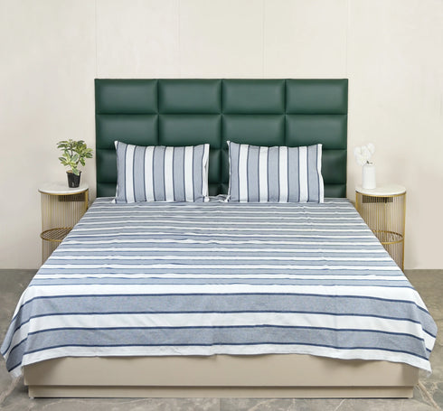 Feliz Cotton Microfiber Bedsheet | 180 TC (Equivalent to 400 TC Feel) | Woven Stripe Design | Soft, Colorfast, No Linting & Quick Dry