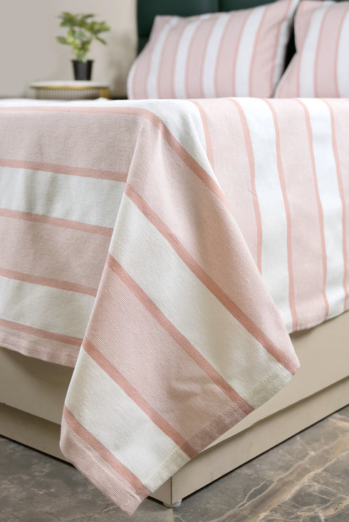 Feliz Cotton Microfiber Bedsheet | 180 TC (Equivalent to 400 TC Feel) | Woven Stripe Design | Soft, Colorfast, No Linting & Quick Dry