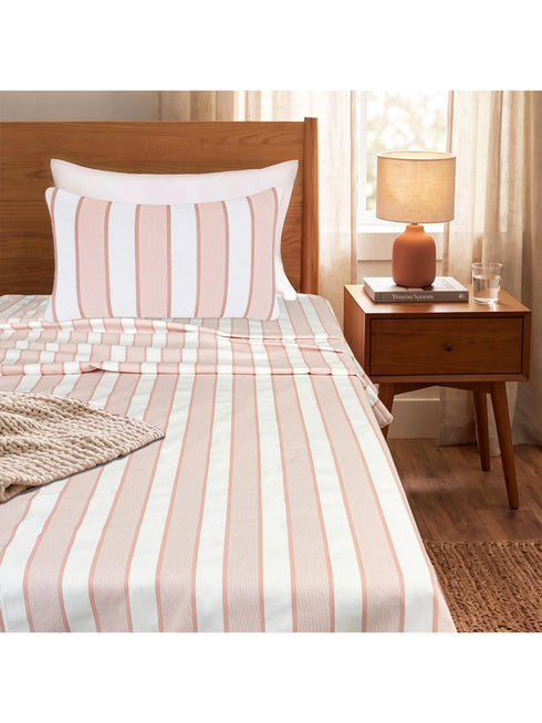 Feliz Cotton Microfiber Bedsheet | 180 TC (Equivalent to 400 TC Feel) | Woven Stripe Design | Soft, Colorfast, No Linting & Quick Dry