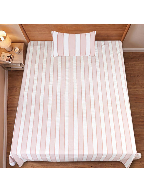 Feliz Cotton Microfiber Bedsheet | 180 TC (Equivalent to 400 TC Feel) | Woven Stripe Design | Soft, Colorfast, No Linting & Quick Dry