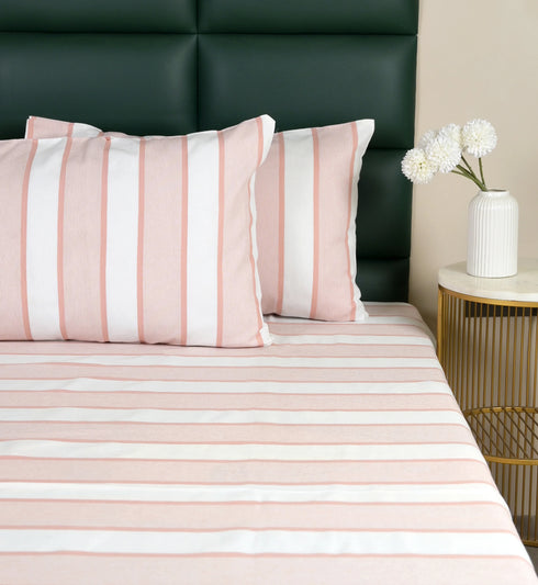Feliz Cotton Microfiber Bedsheet | 180 TC (Equivalent to 400 TC Feel) | Woven Stripe Design | Soft, Colorfast, No Linting & Quick Dry