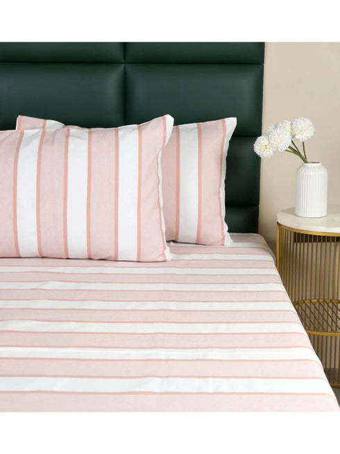 Feliz Cotton Microfiber Bedsheet | 180 TC (Equivalent to 400 TC Feel) | Woven Stripe Design | Soft, Colorfast, No Linting & Quick Dry