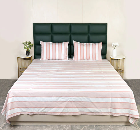 Feliz Cotton Microfiber Bedsheet | 180 TC (Equivalent to 400 TC Feel) | Woven Stripe Design | Soft, Colorfast, No Linting & Quick Dry