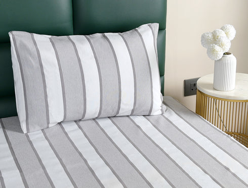 Feliz Cotton Microfiber Bedsheet | 180 TC (Equivalent to 400 TC Feel) | Woven Stripe Design | Soft, Colorfast, No Linting & Quick Dry