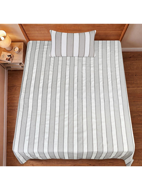 Feliz Cotton Microfiber Bedsheet | 180 TC (Equivalent to 400 TC Feel) | Woven Stripe Design | Soft, Colorfast, No Linting & Quick Dry