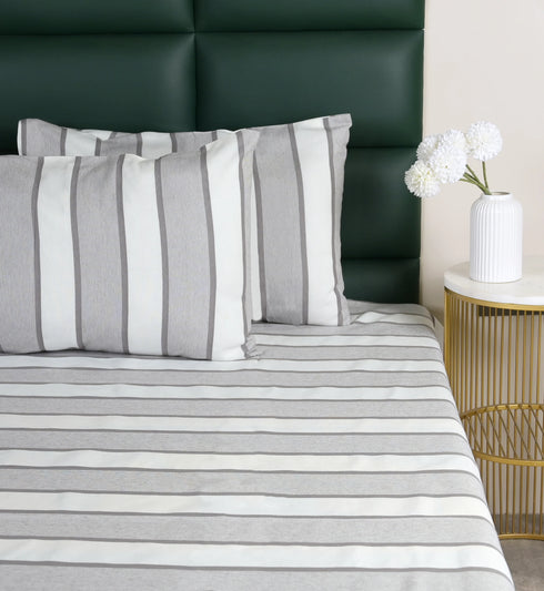 Feliz Cotton Microfiber Bedsheet | 180 TC (Equivalent to 400 TC Feel) | Woven Stripe Design | Soft, Colorfast, No Linting & Quick Dry