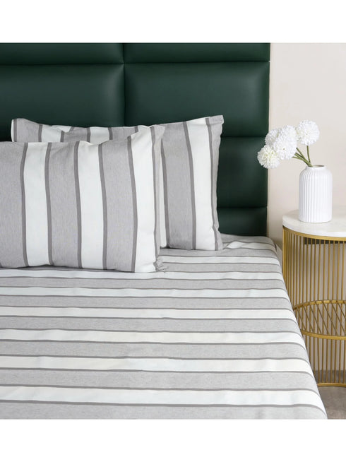 Feliz Cotton Microfiber Bedsheet | 180 TC (Equivalent to 400 TC Feel) | Woven Stripe Design | Soft, Colorfast, No Linting & Quick Dry