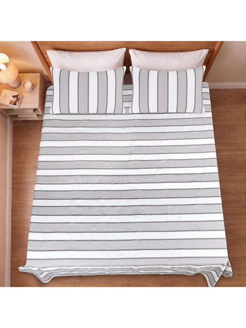 Feliz Cotton Microfiber Bedsheet | 180 TC (Equivalent to 400 TC Feel) | Woven Stripe Design | Soft, Colorfast, No Linting & Quick Dry