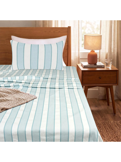 Feliz Cotton Microfiber Bedsheet | 180 TC (Equivalent to 400 TC Feel) | Woven Stripe Design | Soft, Colorfast, No Linting & Quick Dry