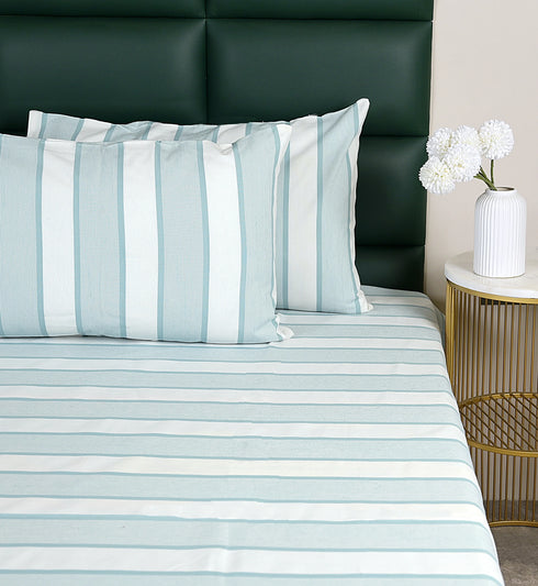 Feliz Cotton Microfiber Bedsheet | 180 TC (Equivalent to 400 TC Feel) | Woven Stripe Design | Soft, Colorfast, No Linting & Quick Dry