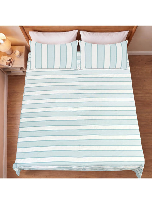 Feliz Cotton Microfiber Bedsheet | 180 TC (Equivalent to 400 TC Feel) | Woven Stripe Design | Soft, Colorfast, No Linting & Quick Dry