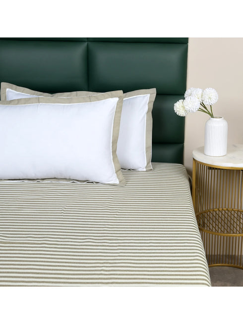 Reka Cotton Rich Bedsheet | Elegant Stripe Woven Bed Sheet | 180 TC (Weight 400 TC) | Soft & Comfortable Bedsheet for Bedroom