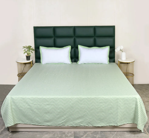 Varu Cotton Rich Bedsheet | Elegant Wavy Stripe Woven Bed Sheet | 180 TC (Weight 400 TC) | Soft & Comfortable Bedsheet for Bedroom