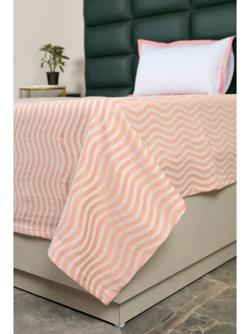 Varu Cotton Rich Bedsheet | Elegant Wavy Stripe Woven Bed Sheet | 180 TC (Weight 400 TC) | Soft & Comfortable Bedsheet for Bedroom