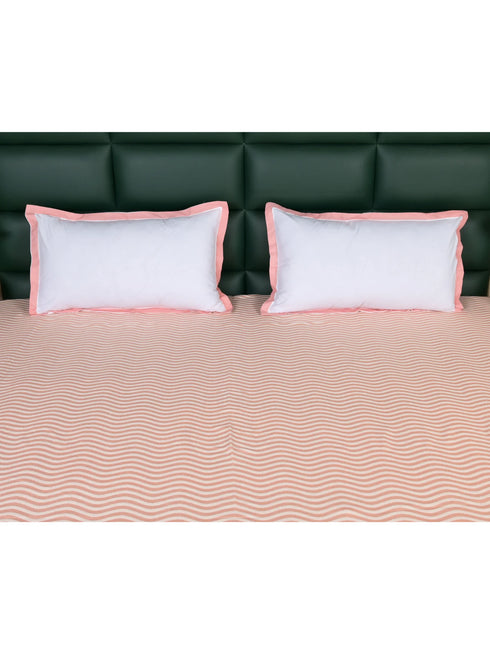Varu Cotton Rich Bedsheet | Elegant Wavy Stripe Woven Bed Sheet | 180 TC (Weight 400 TC) | Soft & Comfortable Bedsheet for Bedroom