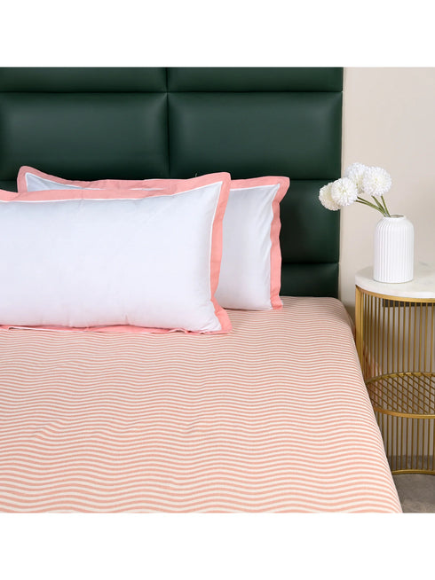 Varu Cotton Rich Bedsheet | Elegant Wavy Stripe Woven Bed Sheet | 180 TC (Weight 400 TC) | Soft & Comfortable Bedsheet for Bedroom