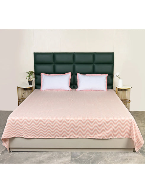 Varu Cotton Rich Bedsheet | Elegant Wavy Stripe Woven Bed Sheet | 180 TC (Weight 400 TC) | Soft & Comfortable Bedsheet for Bedroom