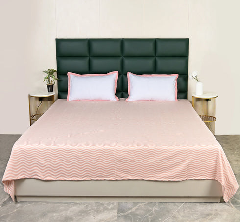 Varu Cotton Rich Bedsheet | Elegant Wavy Stripe Woven Bed Sheet | 180 TC (Weight 400 TC) | Soft & Comfortable Bedsheet for Bedroom
