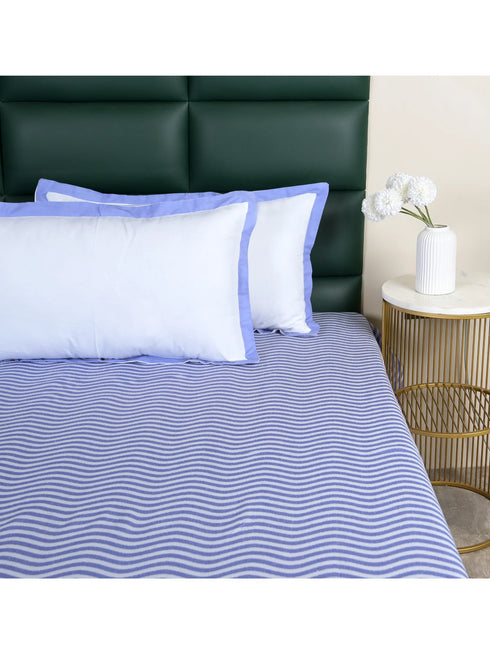 Varu Cotton Rich Bedsheet | Elegant Wavy Stripe Woven Bed Sheet | 180 TC (Weight 400 TC) | Soft & Comfortable Bedsheet for Bedroom