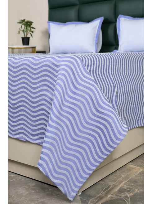 Varu Cotton Rich Bedsheet | Elegant Wavy Stripe Woven Bed Sheet | 180 TC (Weight 400 TC) | Soft & Comfortable Bedsheet for Bedroom