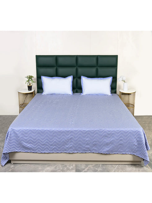 Varu Cotton Rich Bedsheet | Elegant Wavy Stripe Woven Bed Sheet | 180 TC (Weight 400 TC) | Soft & Comfortable Bedsheet for Bedroom