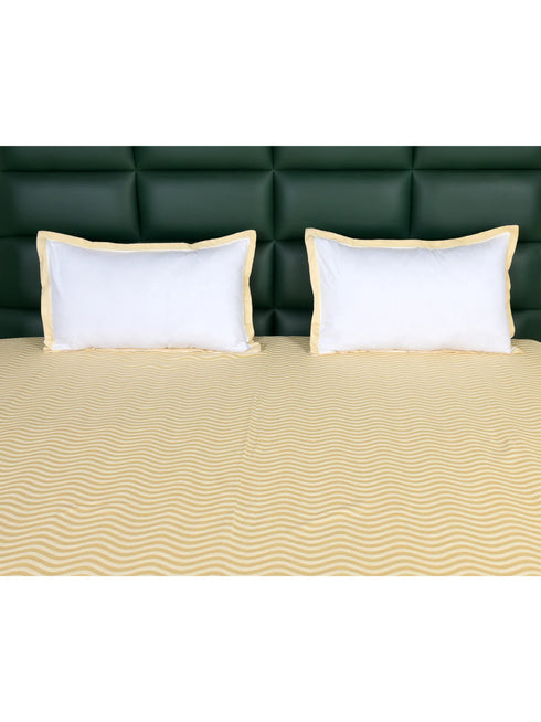 Varu Cotton Rich Bedsheet | Elegant Wavy Stripe Woven Bed Sheet | 180 TC (Weight 400 TC) | Soft & Comfortable Bedsheet for Bedroom