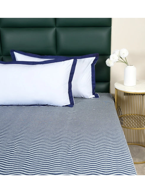 Varu Cotton Rich Bedsheet | Elegant Wavy Stripe Woven Bed Sheet | 180 TC (Weight 400 TC) | Soft & Comfortable Bedsheet for Bedroom