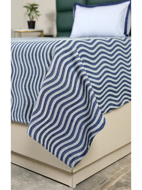 Varu Cotton Rich Bedsheet | Elegant Wavy Stripe Woven Bed Sheet | 180 TC (Weight 400 TC) | Soft & Comfortable Bedsheet for Bedroom