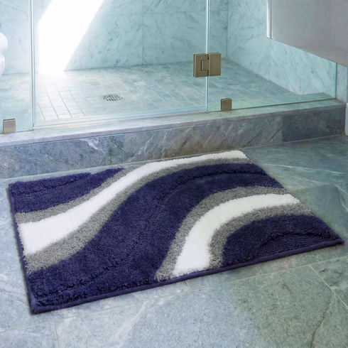 Wave Microfiber Bath Mat | Soft & Absorbent Bathroom Floor Mat | Quick Dry & Washable | Wave Pattern Design