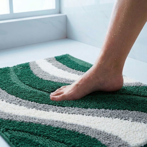 Wave Microfiber Bath Mat | Soft & Absorbent Bathroom Floor Mat | Quick Dry & Washable | Wave Pattern Design