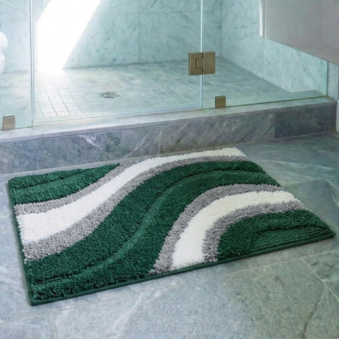 Wave Microfiber Bath Mat | Soft & Absorbent Bathroom Floor Mat | Quick Dry & Washable | Wave Pattern Design