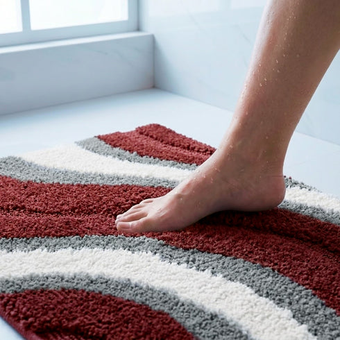 Wave Microfiber Bath Mat | Soft & Absorbent Bathroom Floor Mat | Quick Dry & Washable | Wave Pattern Design