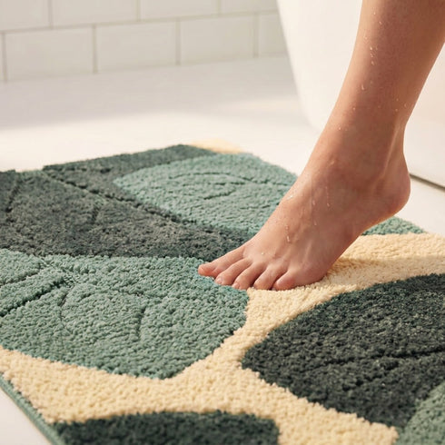 Leaf Microfiber Bath Mat | Super Soft & Absorbent Bathroom Floor Mat | Anti-Slip Bath Rug | Quick Dry Washable Mat
