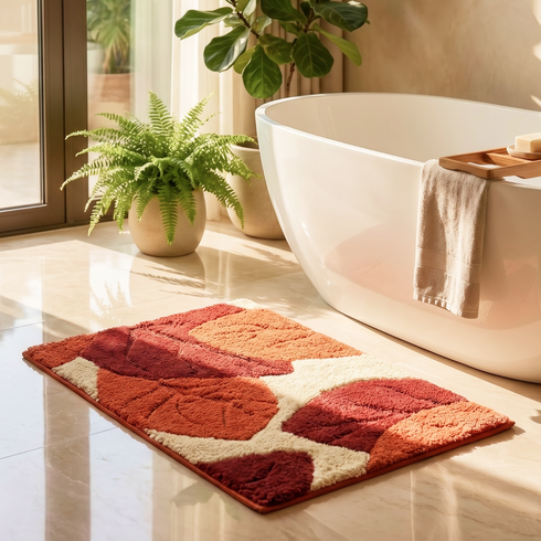 Leaf Microfiber Bath Mat | Super Soft & Absorbent Bathroom Floor Mat | Anti-Slip Bath Rug | Quick Dry Washable Mat