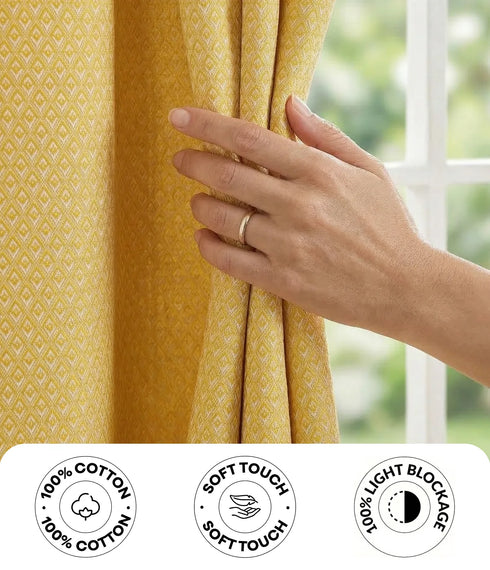D Mond Pattern Cotton Curtain | Breathable Woven Yarn | Home Living Room Lobby Bedroom|