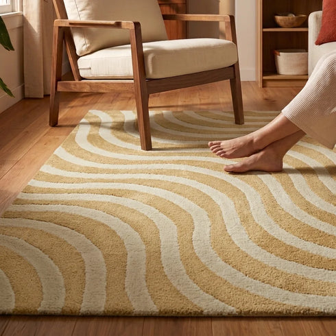 Epal Modern Wavy Line Pattern Carpet for Living, Drawing & Bedroom | Soft Polyester & olefin BCF Yarn Area Rug with Strong Backing (11mm Pile Height)