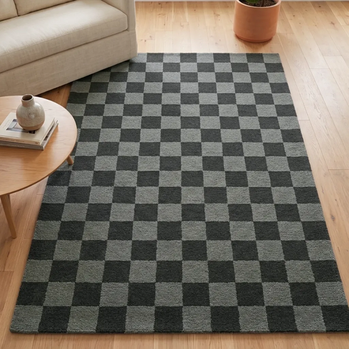 Cquare Check Pattern Carpet for Living, Drawing Room & Bedroom | Soft Polyester & olefin BCF Area Rug with Strong Durable Backing (11mm Pile Height)