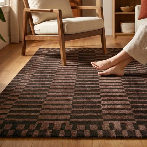 Rblin Modern Geometric Striped Carpet for Living, Drawing & Bedroom | Soft Polyester & olefin BCF Yarn Area Rug with Strong Backing (11mm Pile Height)