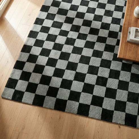 Cquare Check Pattern Carpet for Living, Drawing Room & Bedroom | Soft Polyester & olefin BCF Area Rug with Strong Durable Backing (11mm Pile Height)