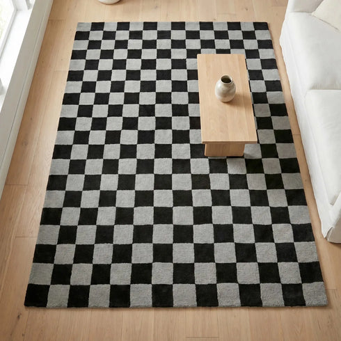 Cquare Check Pattern Carpet for Living, Drawing Room & Bedroom | Soft Polyester & olefin BCF Area Rug with Strong Durable Backing (11mm Pile Height)