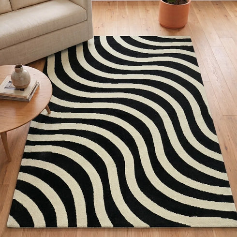 Epal Modern Wavy Line Pattern Carpet for Living, Drawing & Bedroom | Soft Polyester & olefin BCF Yarn Area Rug with Strong Backing (11mm Pile Height)