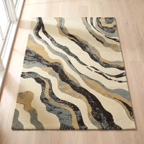 Nireti Modern Abstract Wave Carpet for Living, Drawing & Bedroom | Soft Polyester & olefin BCF Area Rug with Strong Backing (11mm Pile Height)