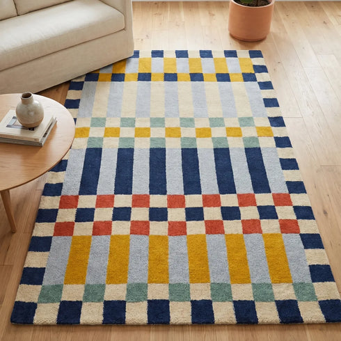 Franc Modern Geometric Multicolor Carpet for Living, Drawing & Bedroom | Soft Polyester BCF Area Rug with Strong Backing (11mm Pile Height)