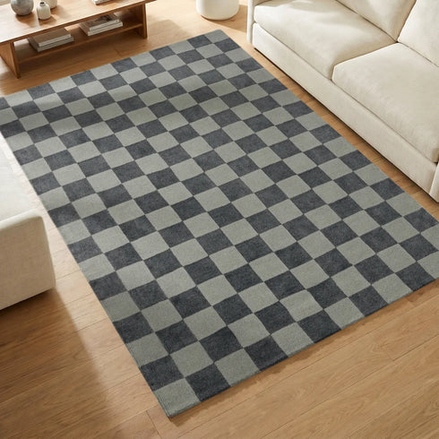 Cquare Check Pattern Carpet for Living, Drawing Room & Bedroom | Soft Polyester & olefin BCF Area Rug with Strong Durable Backing (11mm Pile Height)