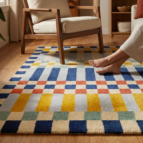 Franc Modern Geometric Multicolor Carpet for Living, Drawing & Bedroom | Soft Polyester BCF Area Rug with Strong Backing (11mm Pile Height)