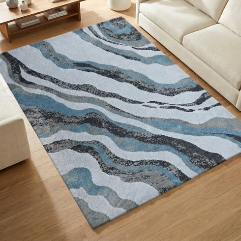 Nireti Modern Abstract Wave Carpet for Living, Drawing & Bedroom | Soft Polyester & olefin BCF Area Rug with Strong Backing (11mm Pile Height)