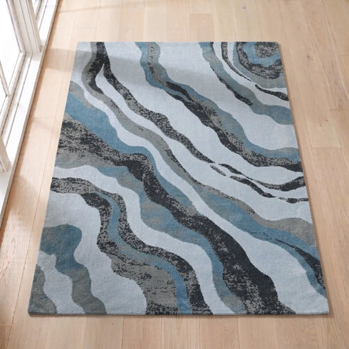 Nireti Modern Abstract Wave Carpet for Living, Drawing & Bedroom | Soft Polyester & olefin BCF Area Rug with Strong Backing (11mm Pile Height)