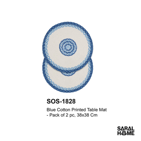 GIFT BASKET | Blue Cotton Printed Table Mat Set | 2 Pc Gift Basket